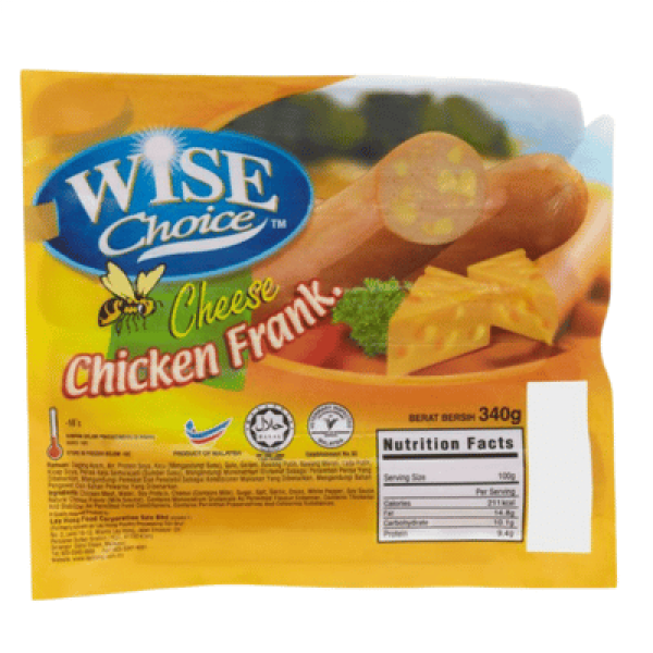 WISE CHOICE CHEESE CHICKEN FRANK 340G (###)