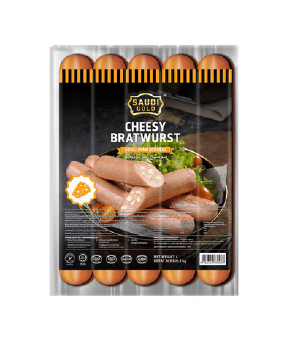 SAUDI GOLD BRATWURST 1KG CHEESY