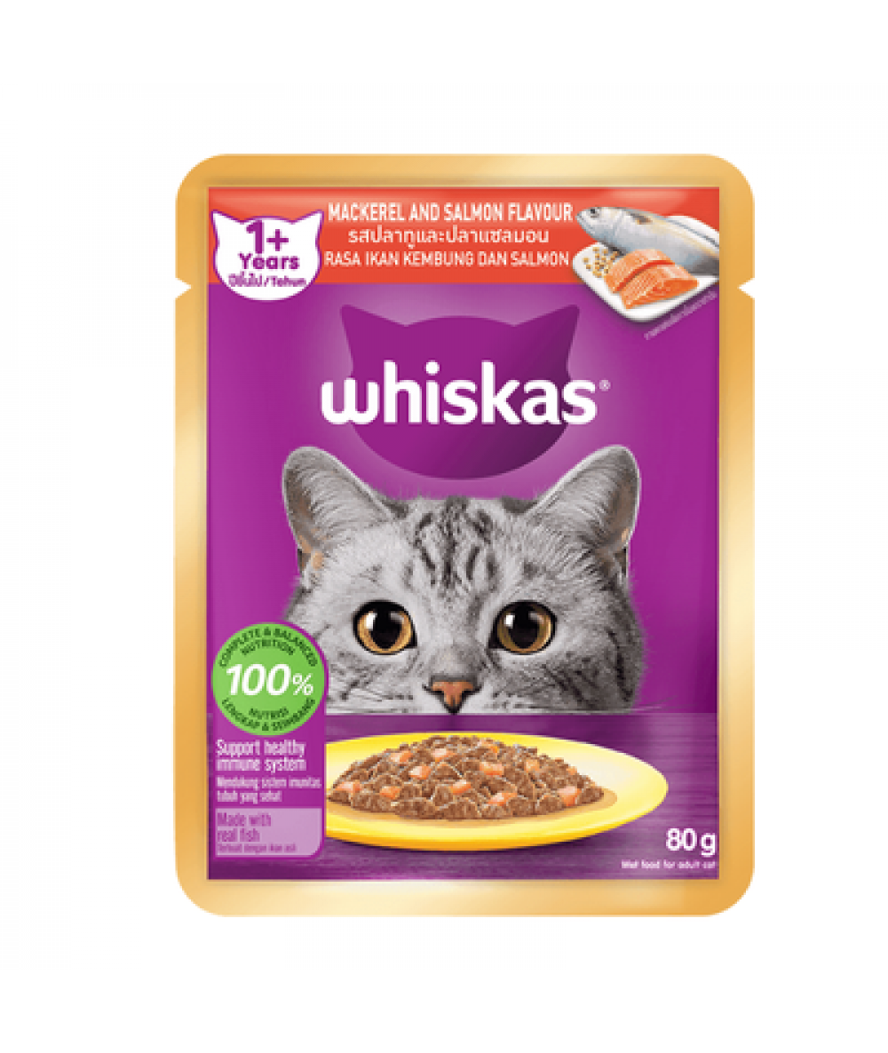 WHISKAS POUCH 80G MACKEREL&SALMON