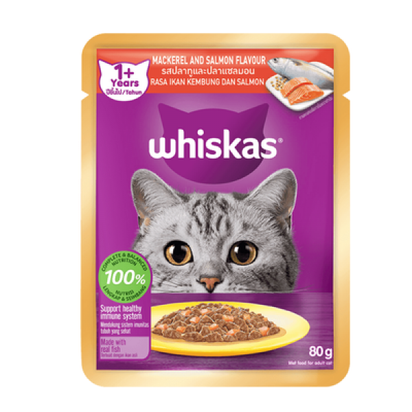 WHISKAS POUCH 80G MACKEREL&SALMON
